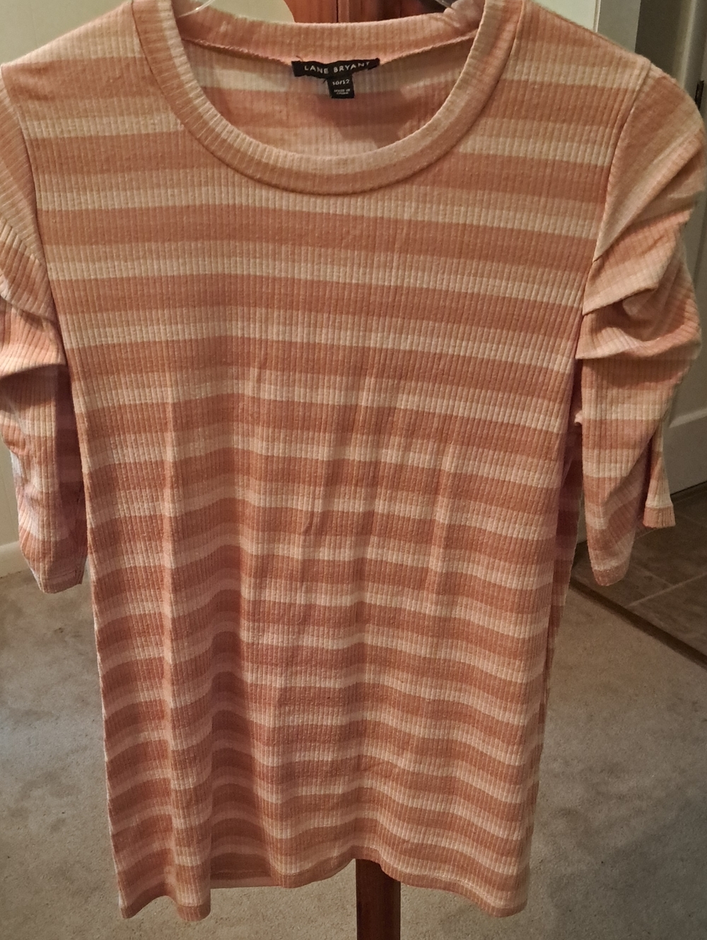 Lane Bryant Perfect Puff Peach and Cream Ribbed Striped Tee